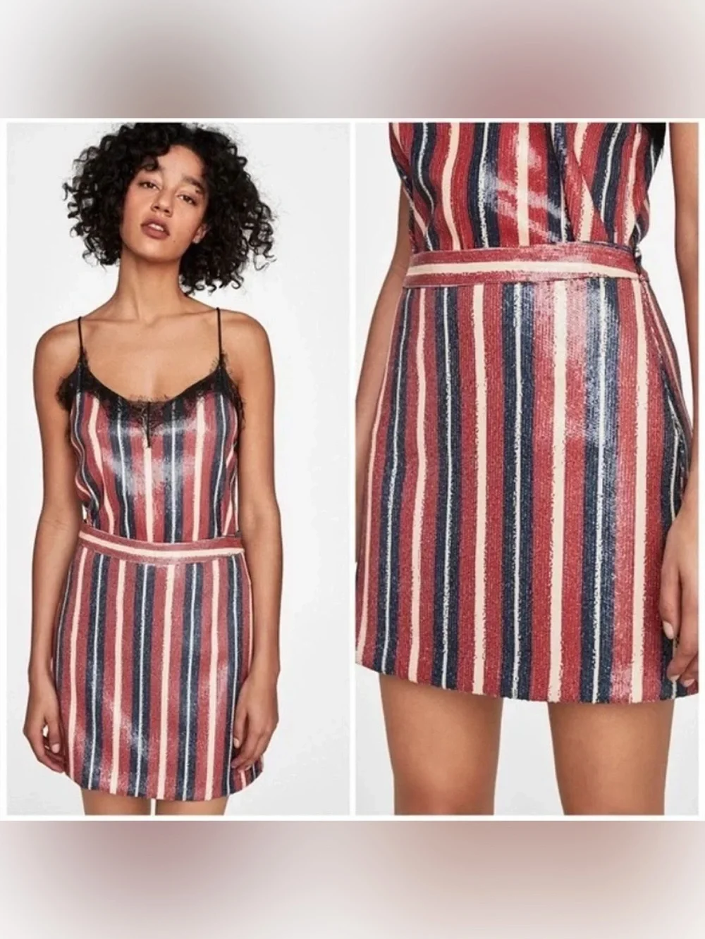 Rare EUC Zara Sequin Striped Skirt - Red, Navy & White - Size Small